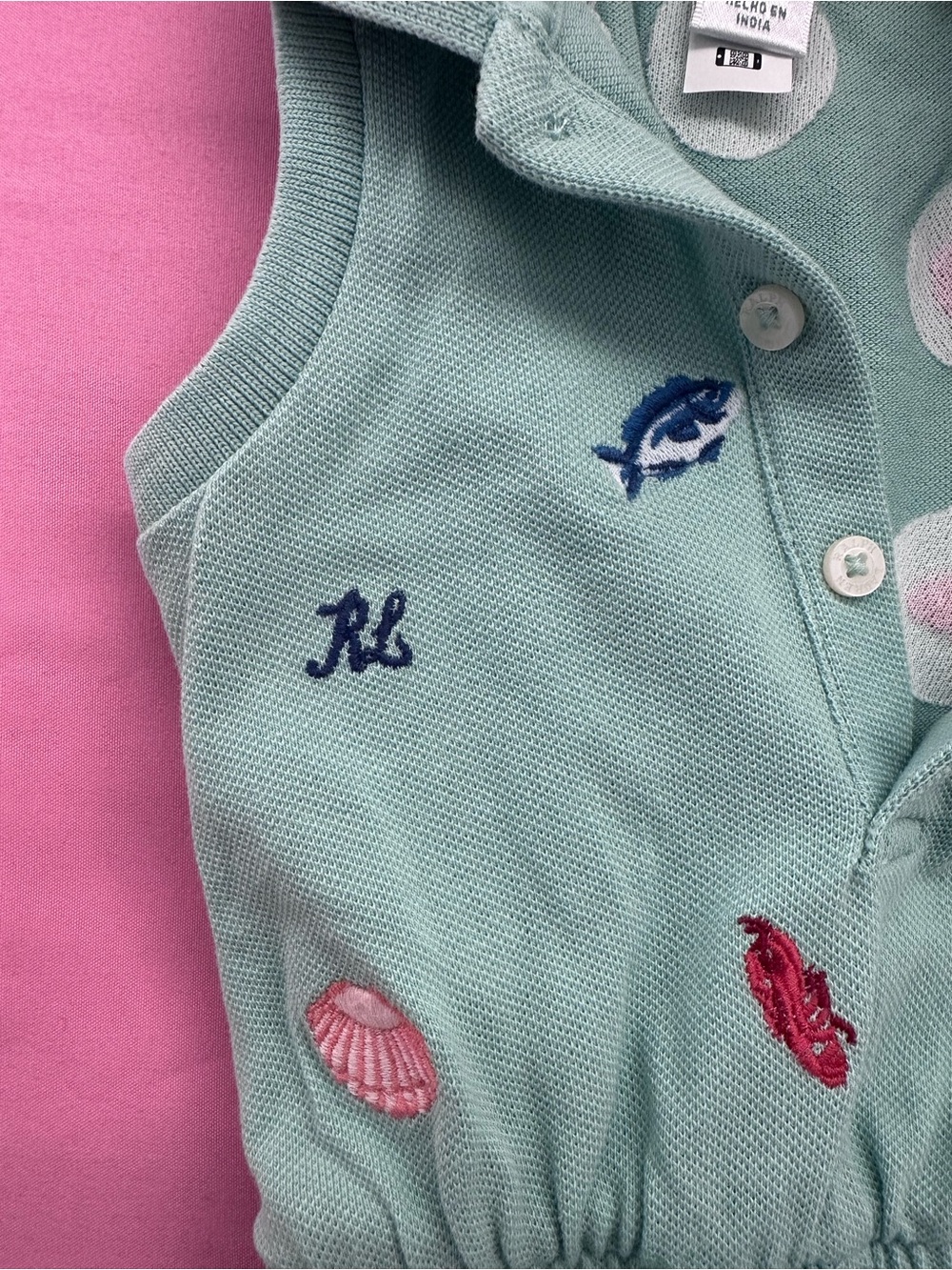 Ralph Lauren Mint Green Polo Romper with Sea Embroidery - Picture 2 of 3
